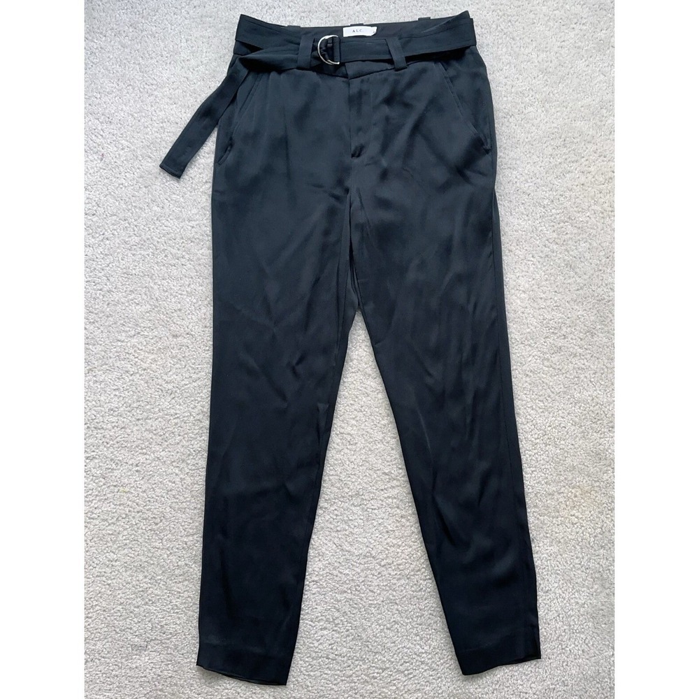 A.L.C Belted Slim Fit Silk Like Ankle Pants Size 2 Black